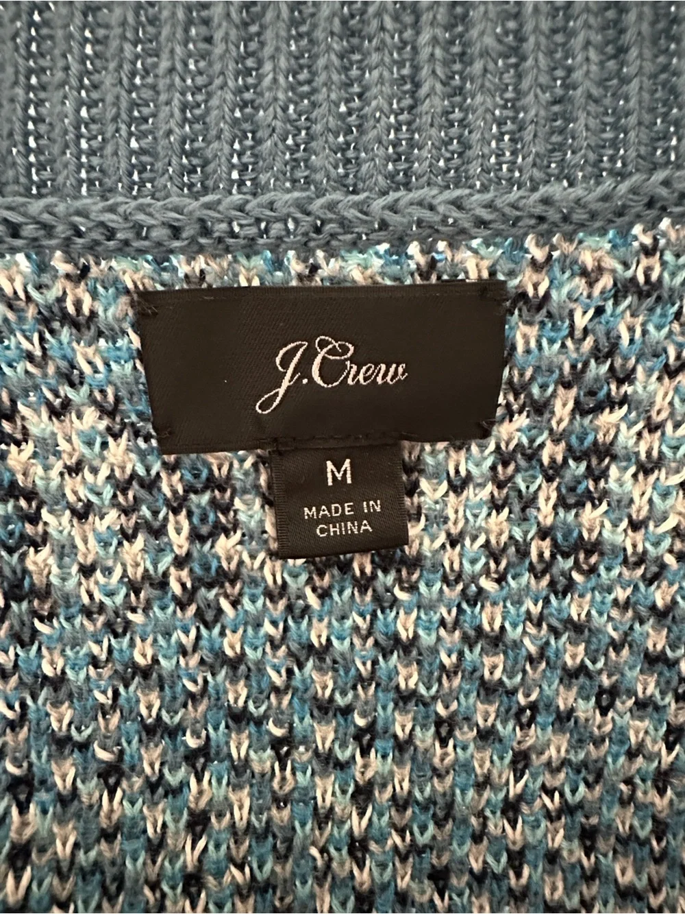 J. CREW Palm Tree Fair Isle Cardigan Blue Linen Cotton Coastal Beach Knit Size M